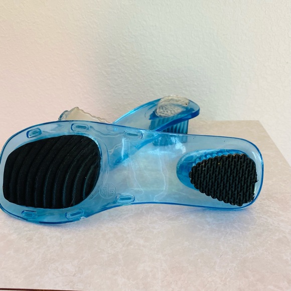 Vintage 90s Y2K Flower Blue Plastic Sandals RARE - Picture 9 of 10